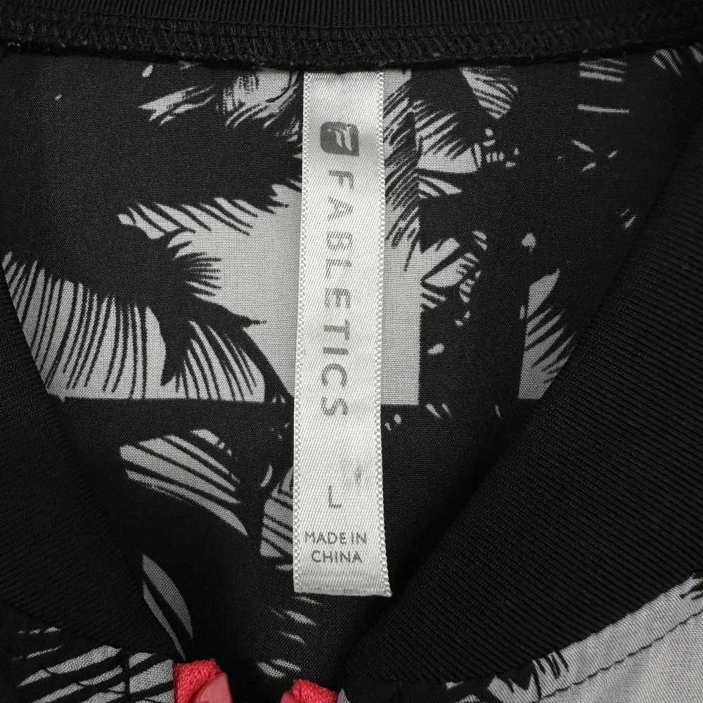 Fabletics Jacket Womens Large Black White Palm Print Full Zip Athletic Pockets‎